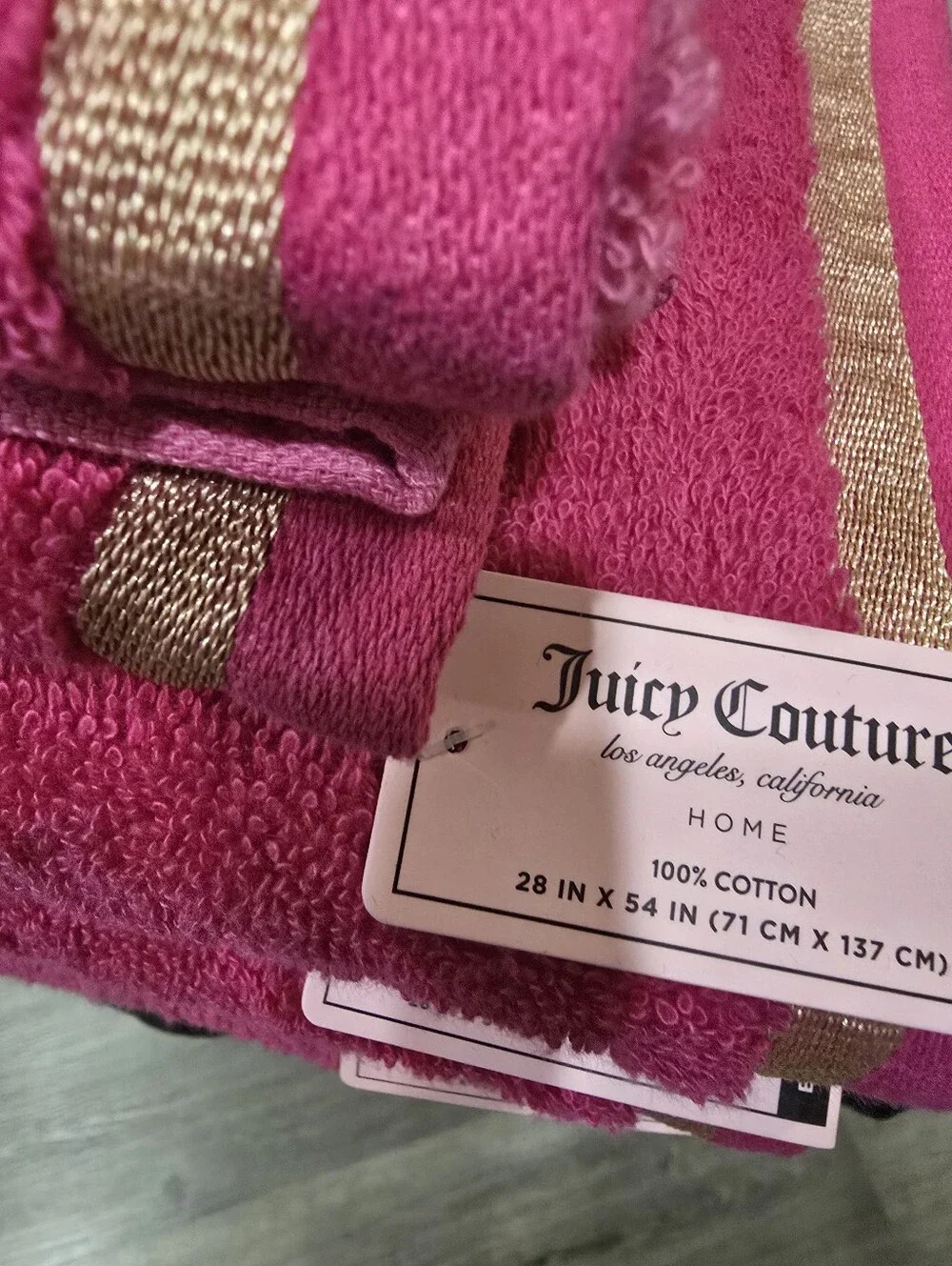 Juicy Couture Home Gold Embroidered Double Stripe Plush Bath & Hand Towel Set